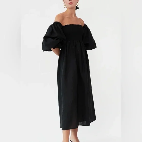 Sleeper NWT Atlanta Black Elegant LBD Shoulder Dress 100% Polyester-M - Picture 1 of 16